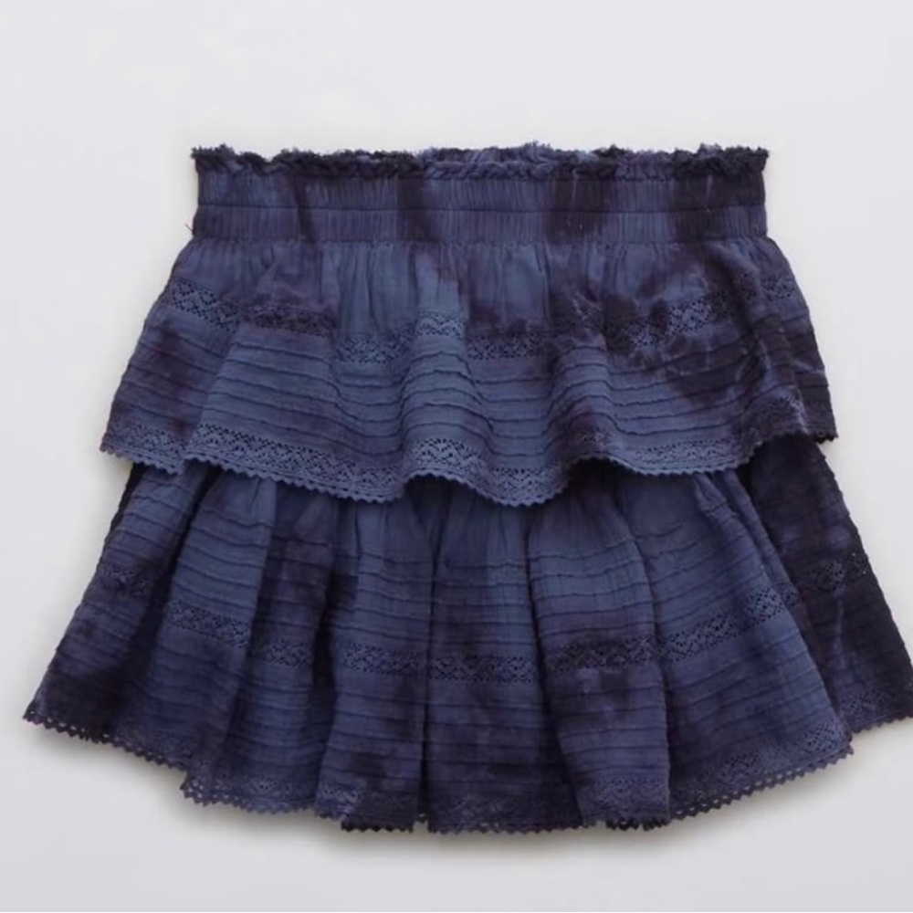 Aerie Blue Tie Dye Tiered Mini Skirt - Picture 2 of 7